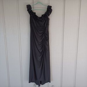 Xscape Ruffle Off the Shoulder Ruched Slit Gown Size 20W Party Cocktail Black